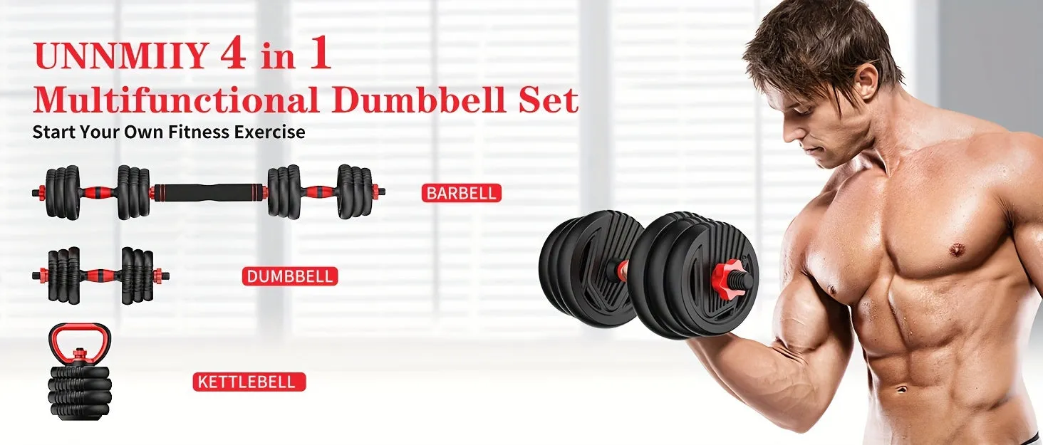 Adjustable Dumbbell Set: 20-90lbs, 4-in-1 Weight Set for Home Gym, Barbell, Kettlebell, Push-up, Men & Women Fitness Workout Equipment