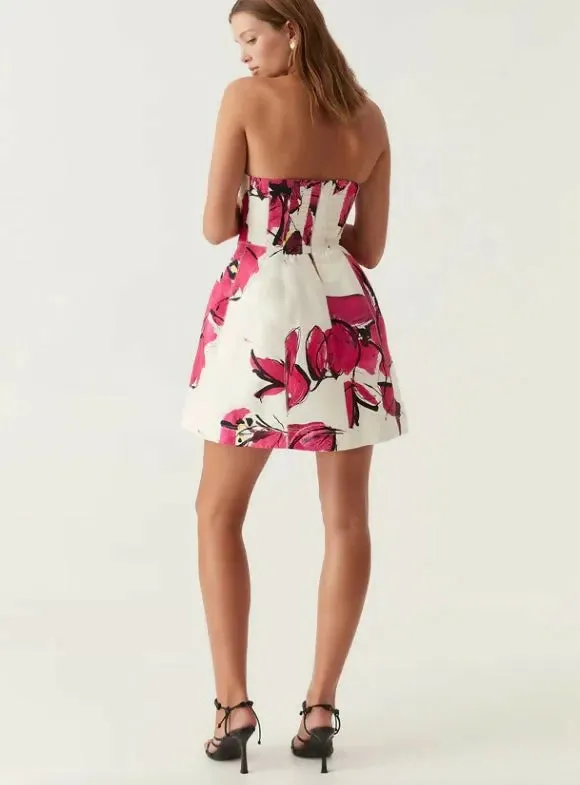 Aje Baret Strapless Mini Dress In Falling Florals Size 6
