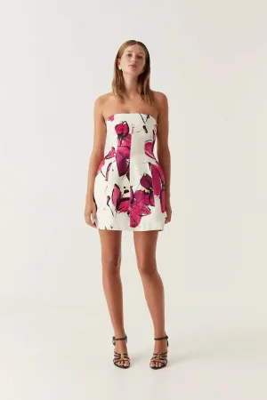 Aje Baret Strapless Mini Dress In Falling Florals Size 8