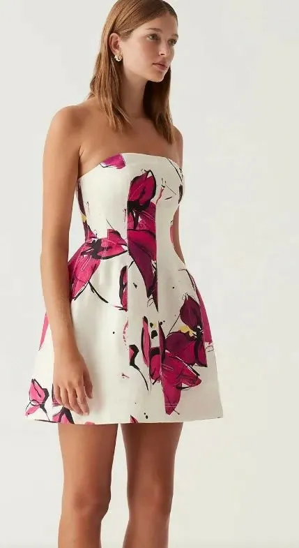 Aje Baret Strapless Mini Dress In Falling Florals Size 8