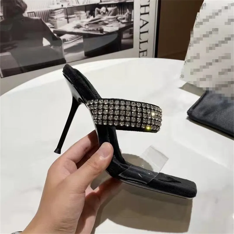 Amozae- Summer 2024 European And American New Women's High-Heeled Sandals, Diamond-Decorated Low-Heeled Sandals