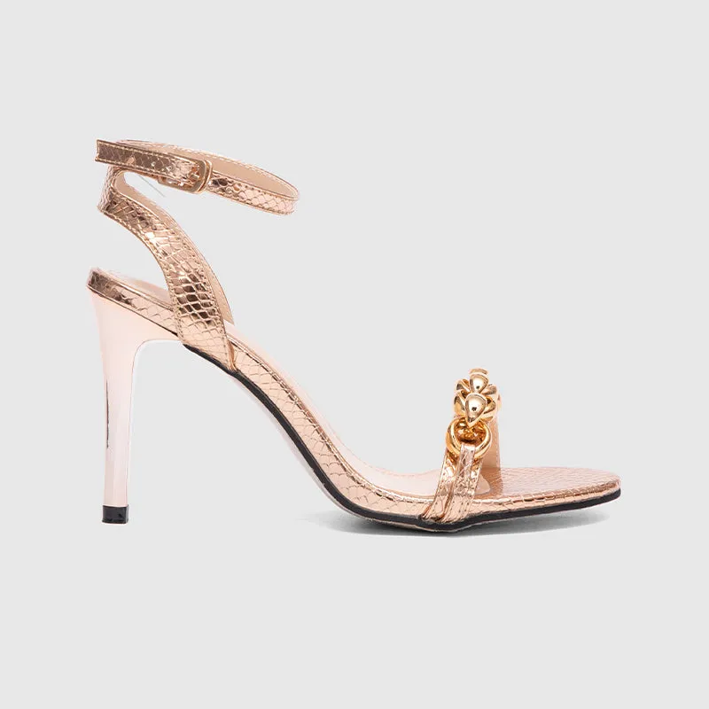 Ankle Strap Thin Heeled Sandals Gold