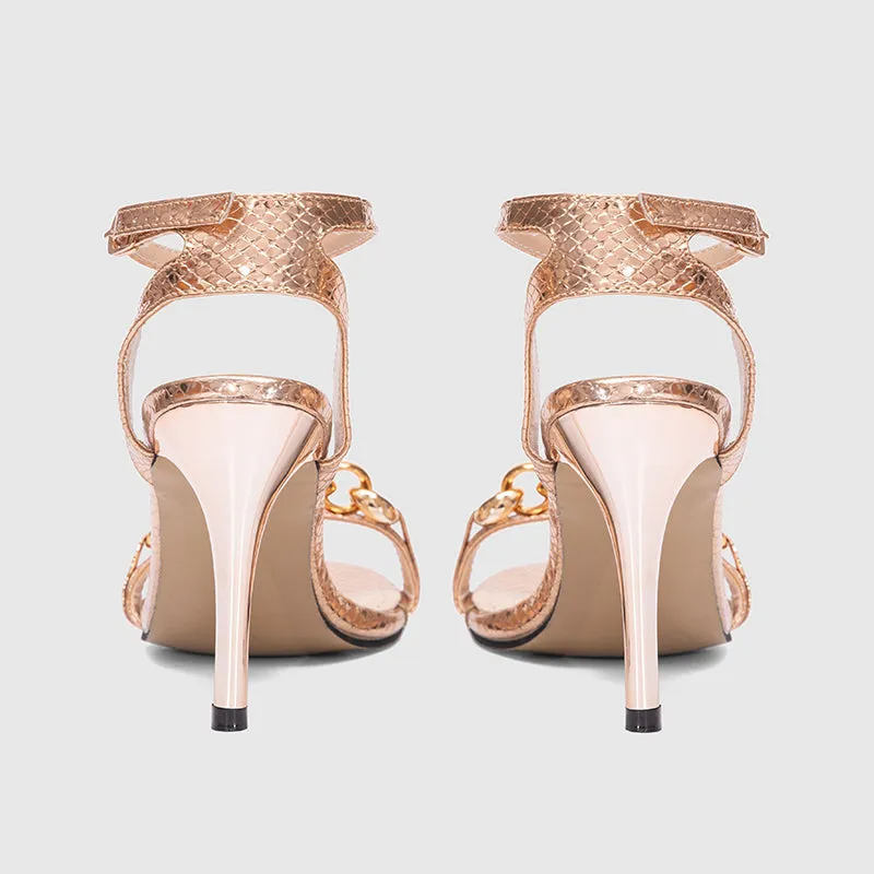 Ankle Strap Thin Heeled Sandals Gold