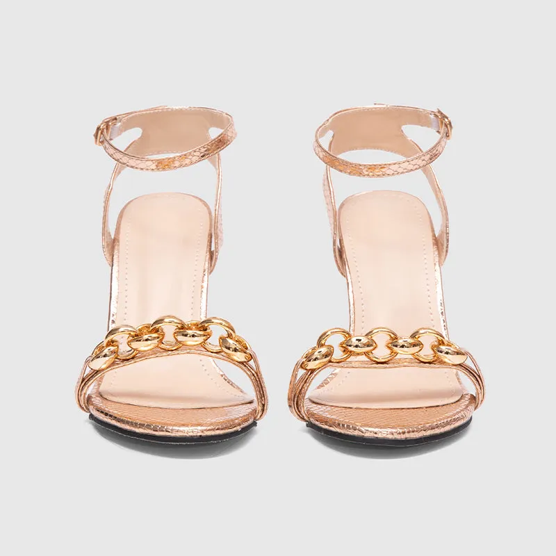 Ankle Strap Thin Heeled Sandals Gold