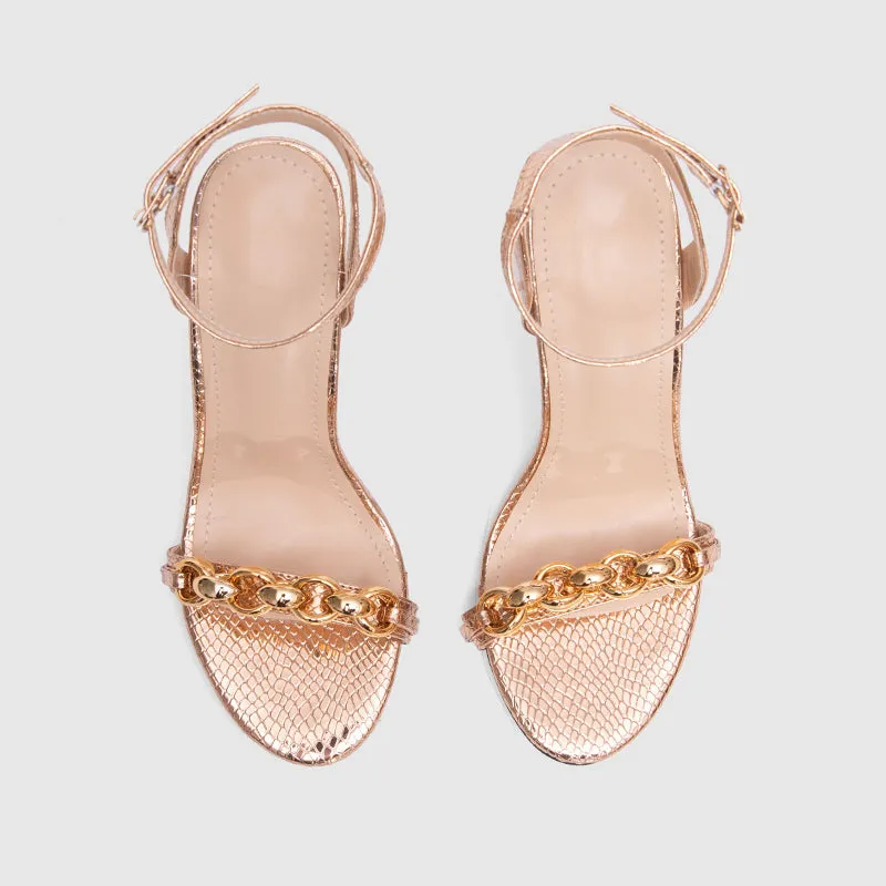 Ankle Strap Thin Heeled Sandals Gold