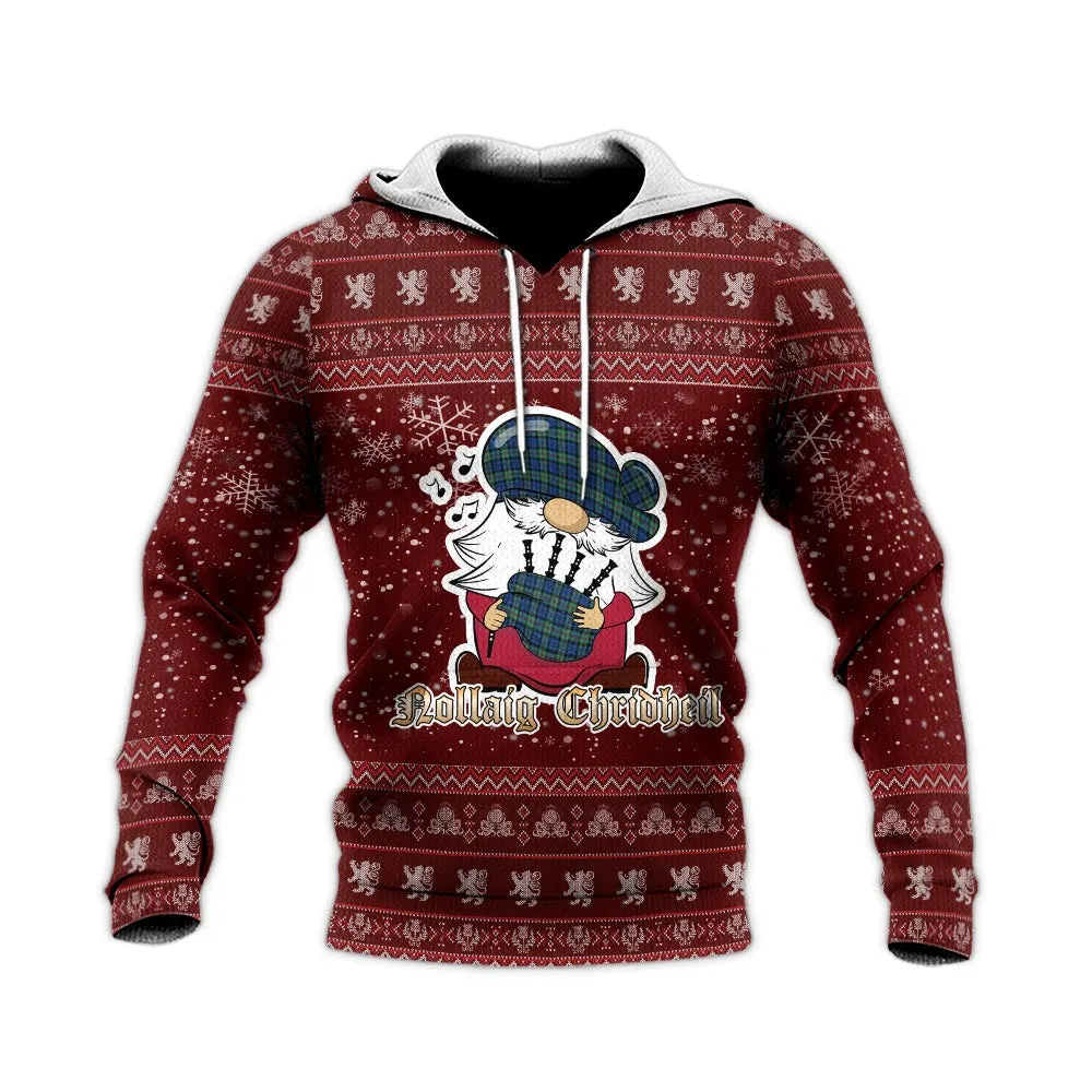 Baird Ancient Clan Christmas Knitted Hoodie with Funny Gnome Playing Bagpipes