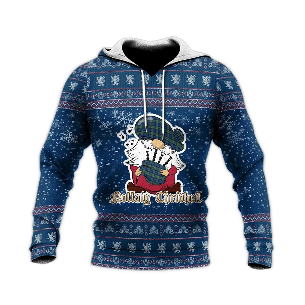 Baird Ancient Clan Christmas Knitted Hoodie with Funny Gnome Playing Bagpipes