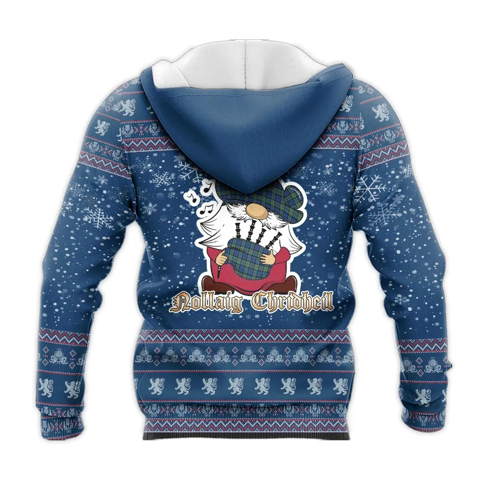 Baird Ancient Clan Christmas Knitted Hoodie with Funny Gnome Playing Bagpipes