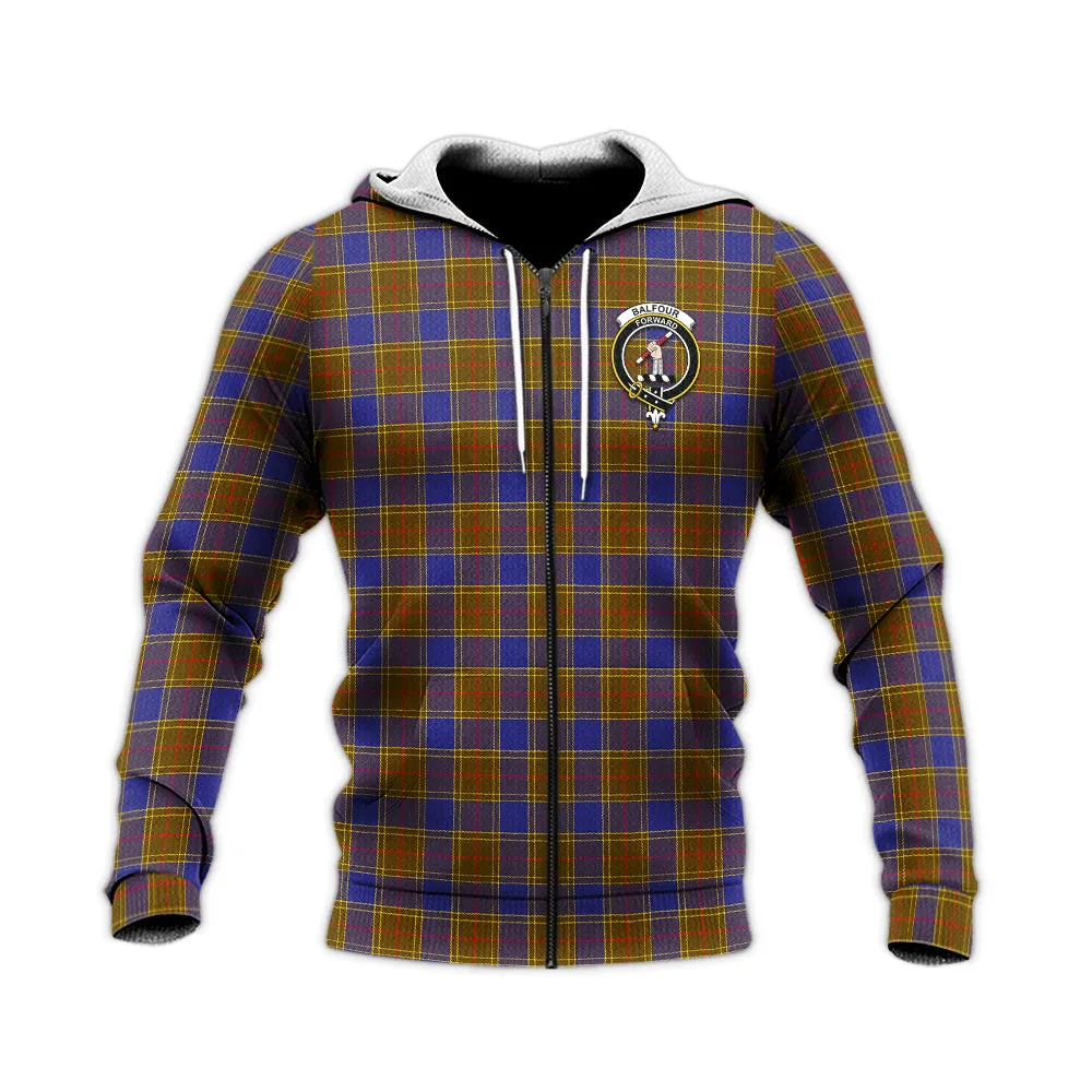 Balfour Tartan Knitted Hoodie with Family Crest
