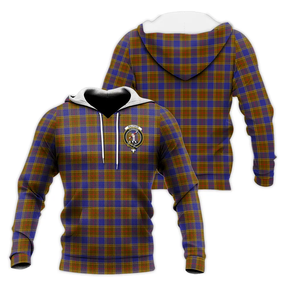 Balfour Tartan Knitted Hoodie with Family Crest