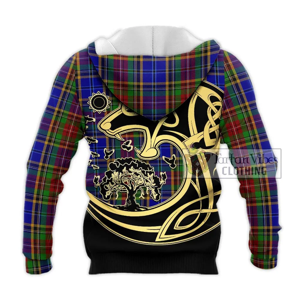 Beattie Tartan Knitted Hoodie with Family Crest Celtic Wolf Style