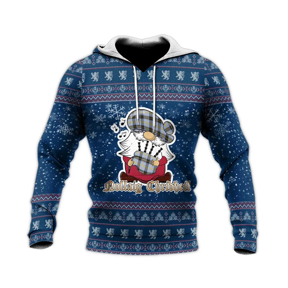 Bell Clan Christmas Knitted Hoodie with Funny Gnome Playing Bagpipes