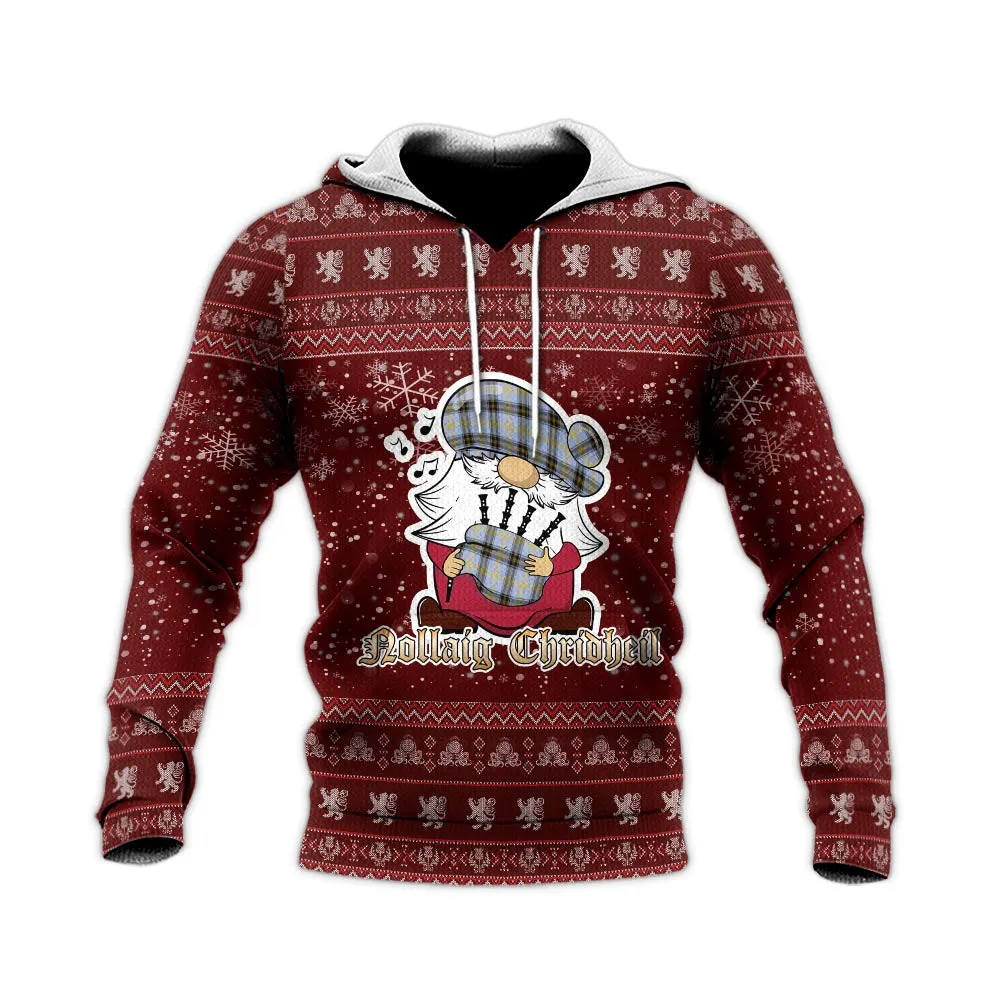 Bell Clan Christmas Knitted Hoodie with Funny Gnome Playing Bagpipes