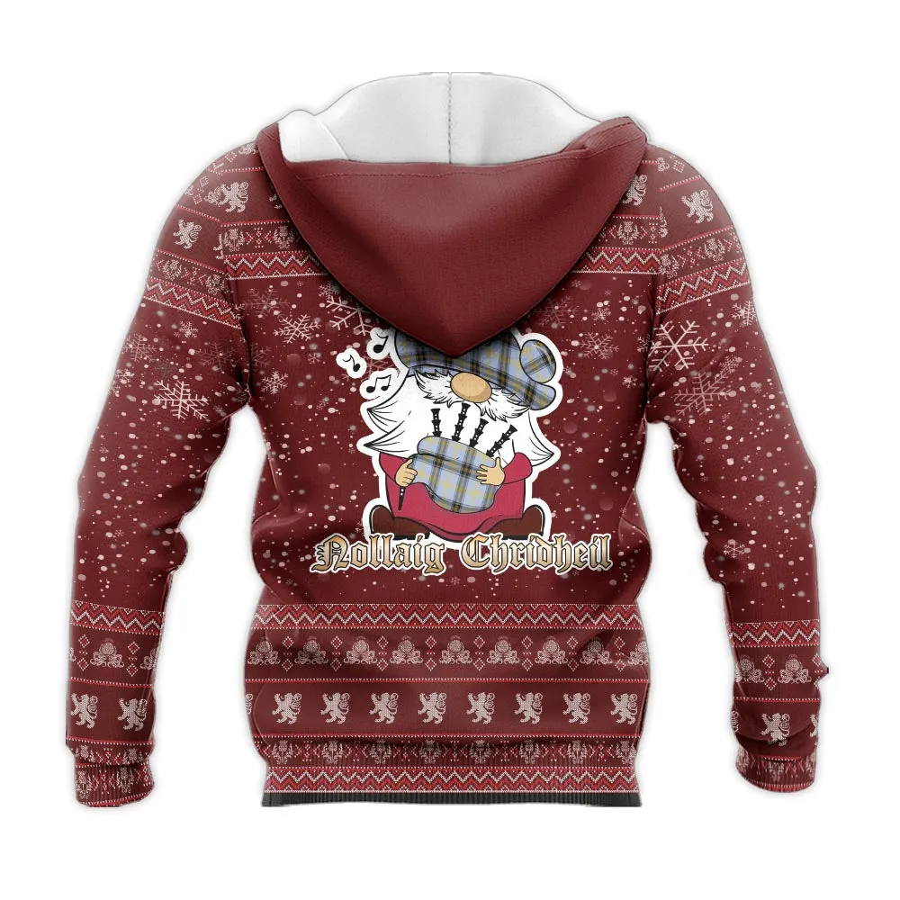 Bell Clan Christmas Knitted Hoodie with Funny Gnome Playing Bagpipes
