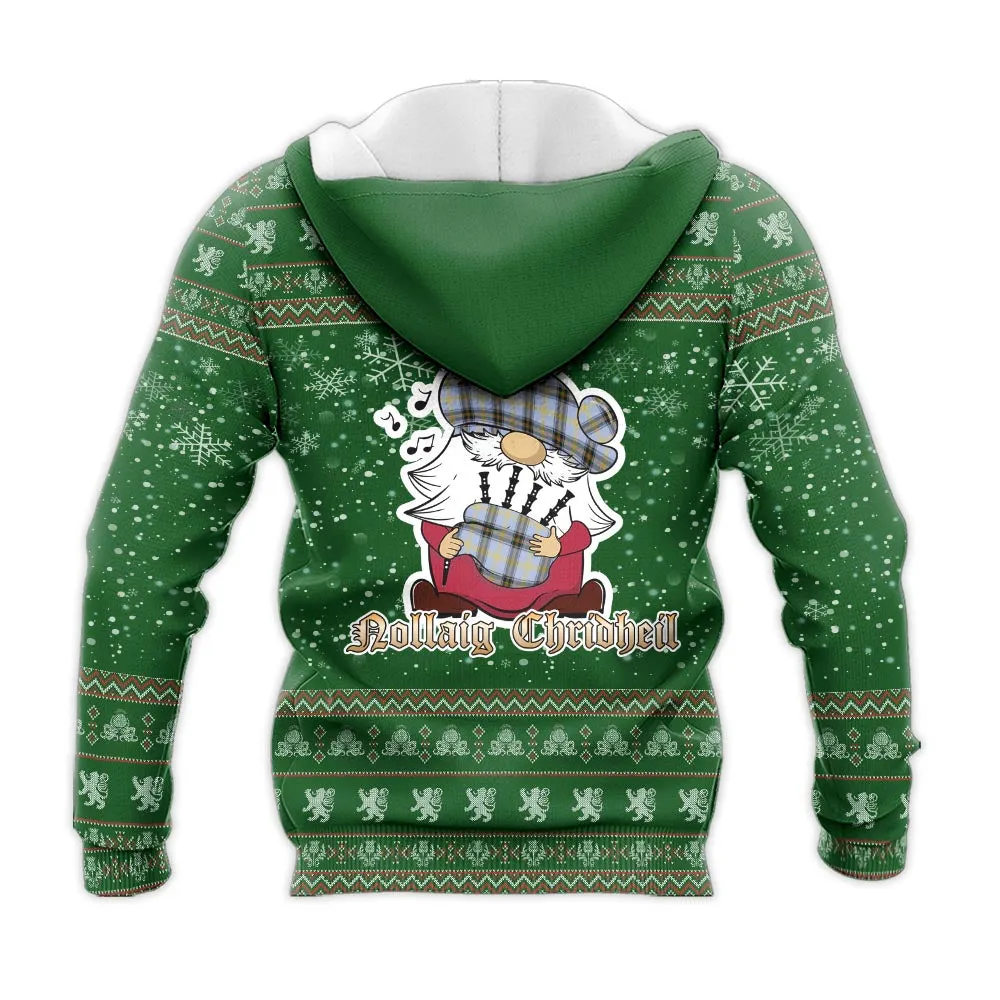 Bell Clan Christmas Knitted Hoodie with Funny Gnome Playing Bagpipes
