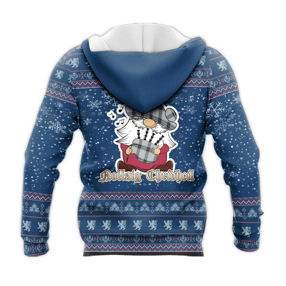 Bell Clan Christmas Knitted Hoodie with Funny Gnome Playing Bagpipes