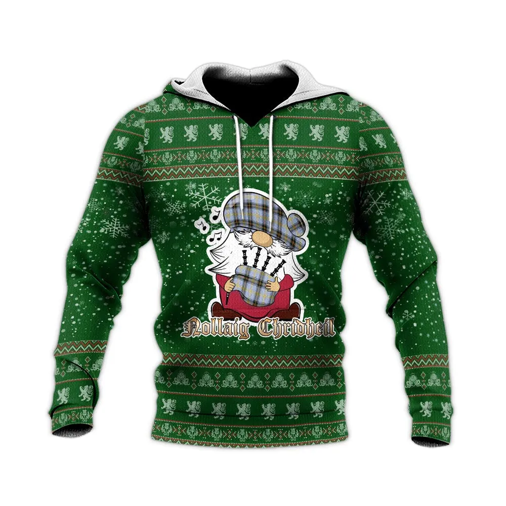 Bell Clan Christmas Knitted Hoodie with Funny Gnome Playing Bagpipes
