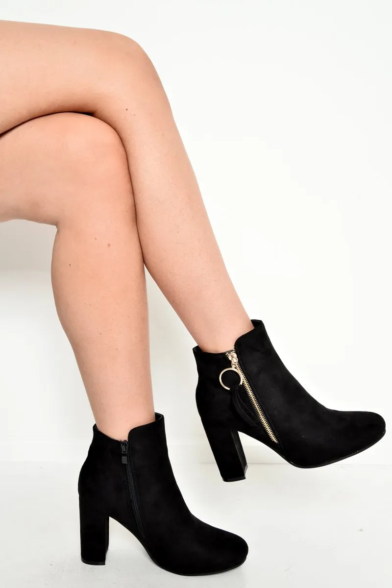 Black Faux Suede Gold Detail Ankle Boot  - Daisymae