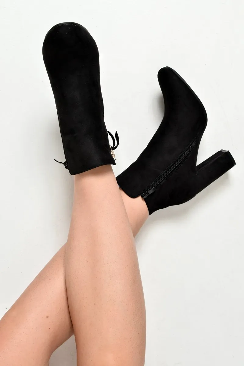 Black Faux Suede Gold Detail Ankle Boot  - Daisymae