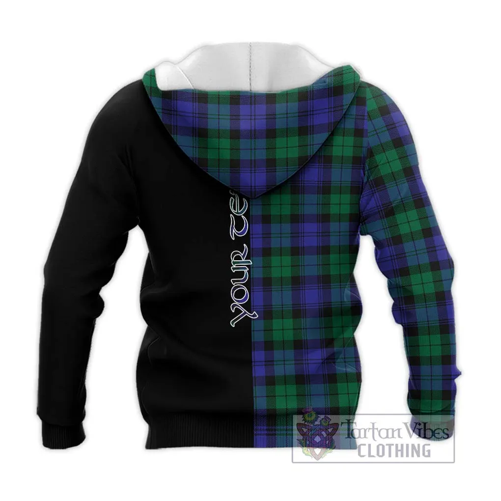 Black Watch Modern Tartan Knitted Hoodie with Family Crest and Half Of Me Style