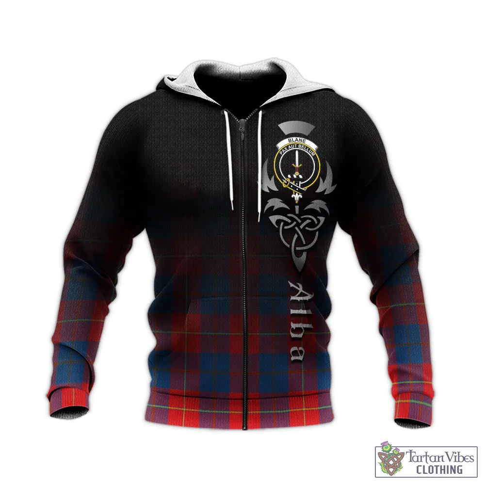 Blane Tartan Knitted Hoodie Featuring Alba Gu Brath Family Crest Celtic Inspired