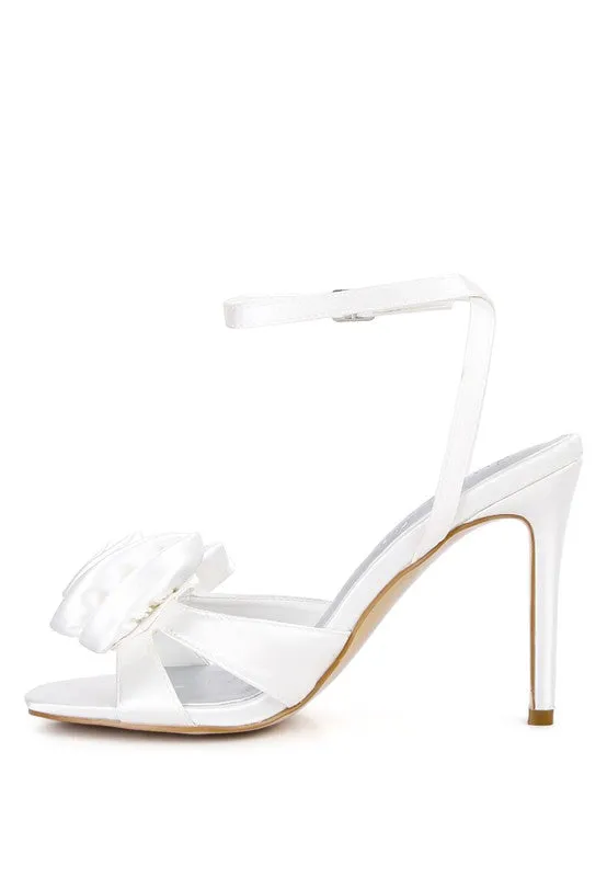 Blue Zone Planet |  Anna's CHAUMET 3D Rose Bow Satin Heeled Sandals