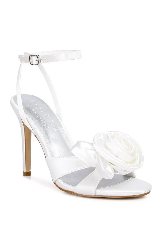Blue Zone Planet |  Anna's CHAUMET 3D Rose Bow Satin Heeled Sandals