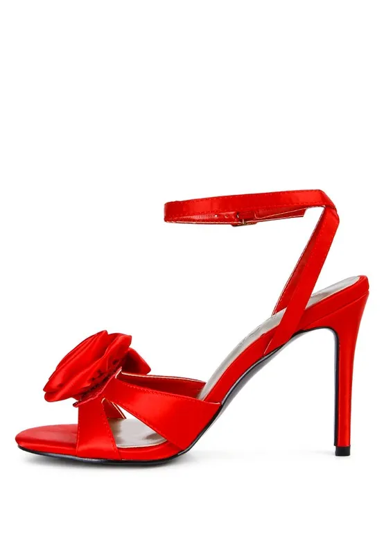 Blue Zone Planet |  Anna's CHAUMET 3D Rose Bow Satin Heeled Sandals