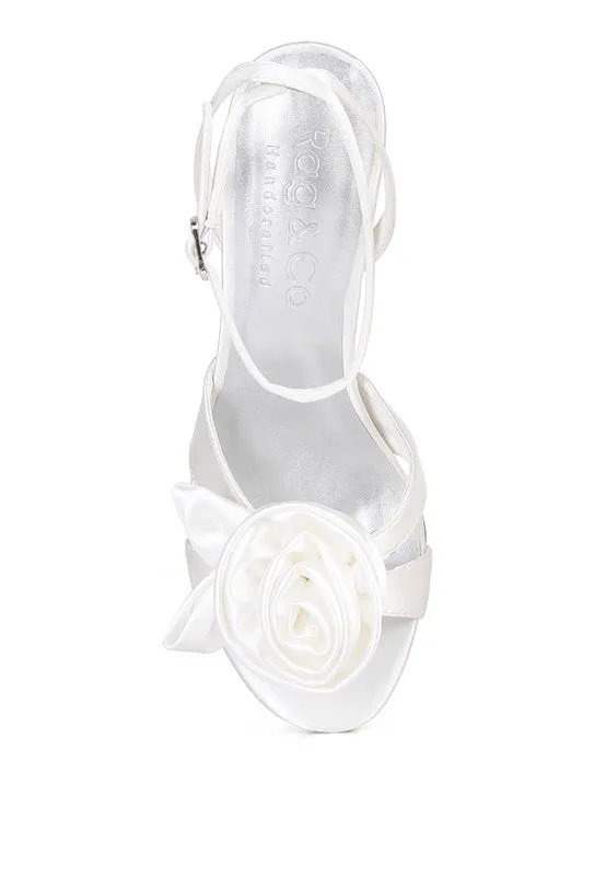 Blue Zone Planet |  Anna's CHAUMET 3D Rose Bow Satin Heeled Sandals