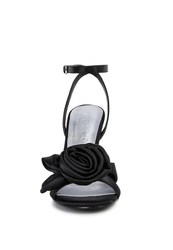 Blue Zone Planet |  Anna's CHAUMET 3D Rose Bow Satin Heeled Sandals