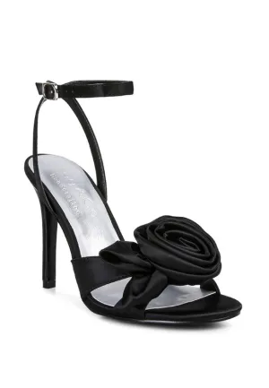 Blue Zone Planet |  Anna's CHAUMET 3D Rose Bow Satin Heeled Sandals