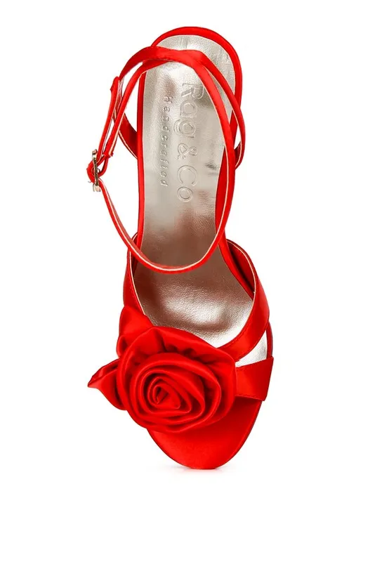 Blue Zone Planet |  Anna's CHAUMET 3D Rose Bow Satin Heeled Sandals