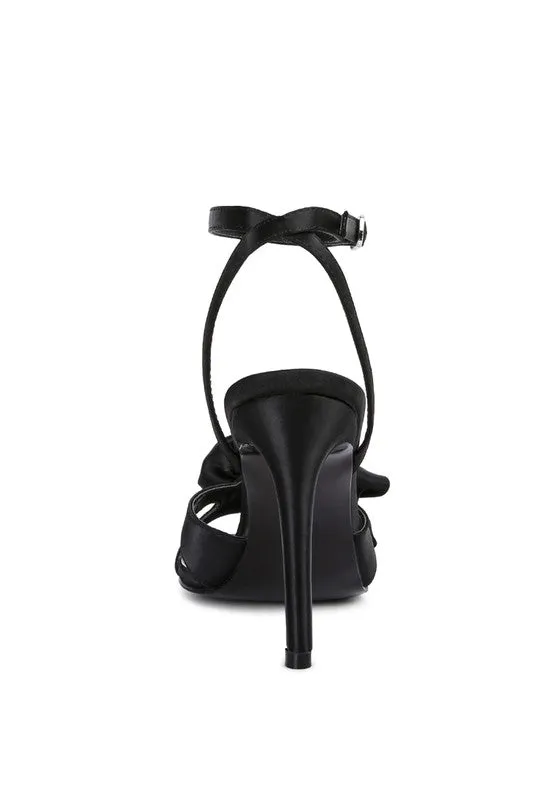 Blue Zone Planet |  Anna's CHAUMET 3D Rose Bow Satin Heeled Sandals