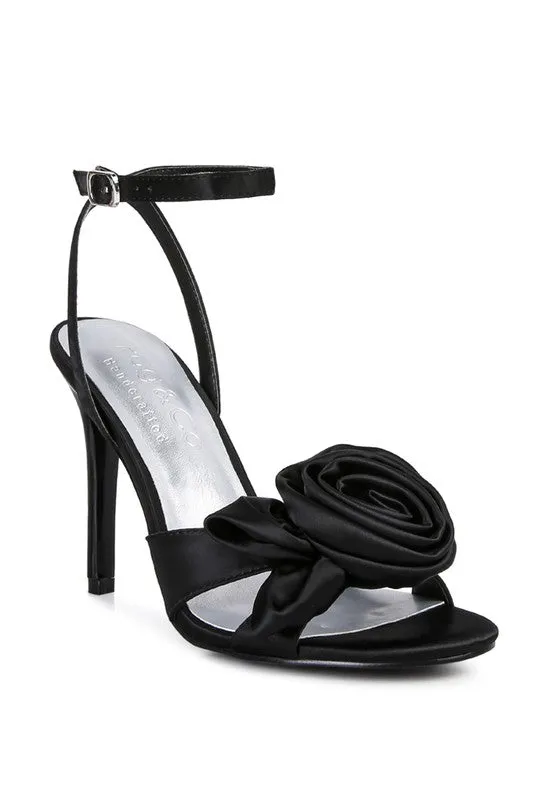 Blue Zone Planet |  Anna's CHAUMET 3D Rose Bow Satin Heeled Sandals