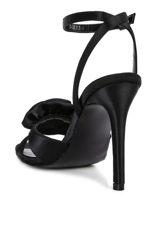 Blue Zone Planet |  Anna's CHAUMET 3D Rose Bow Satin Heeled Sandals