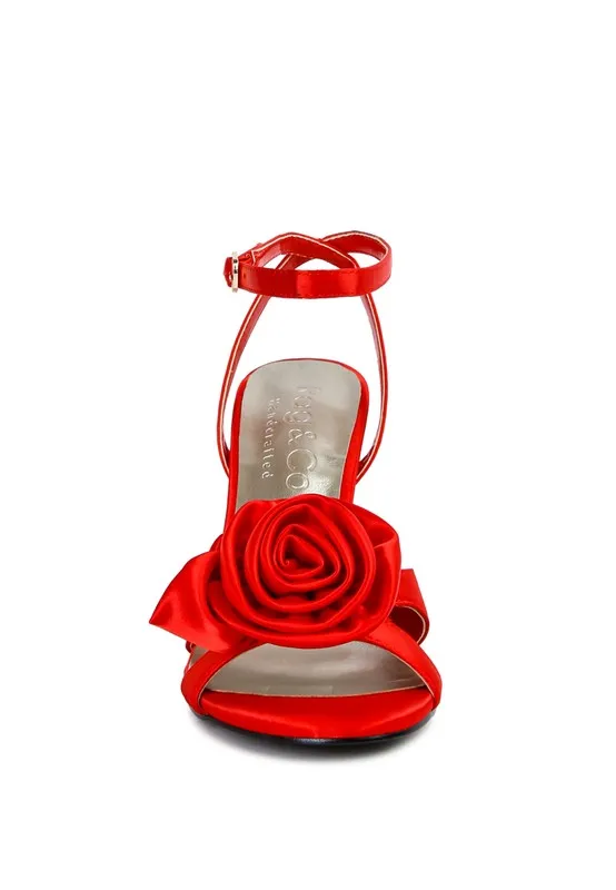 Blue Zone Planet |  Anna's CHAUMET 3D Rose Bow Satin Heeled Sandals