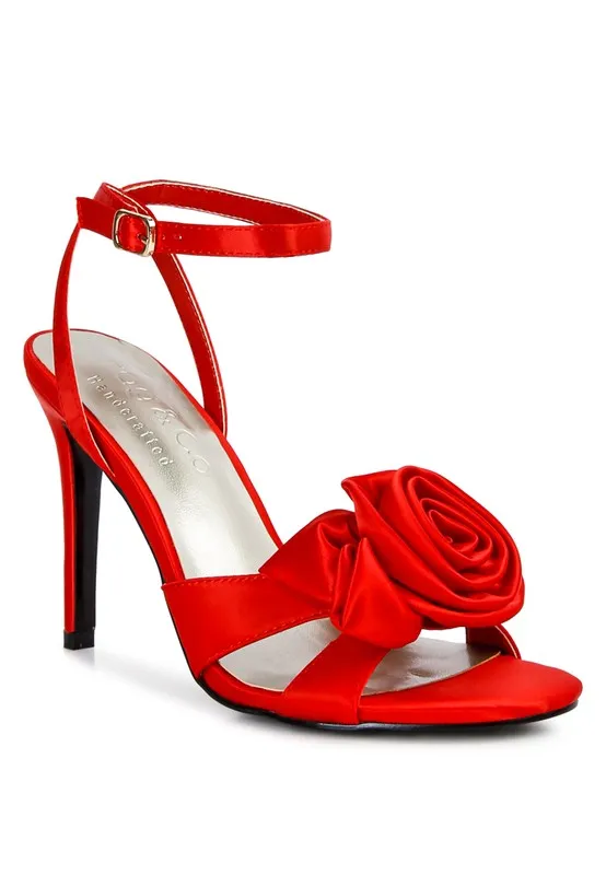 Blue Zone Planet |  Anna's CHAUMET 3D Rose Bow Satin Heeled Sandals