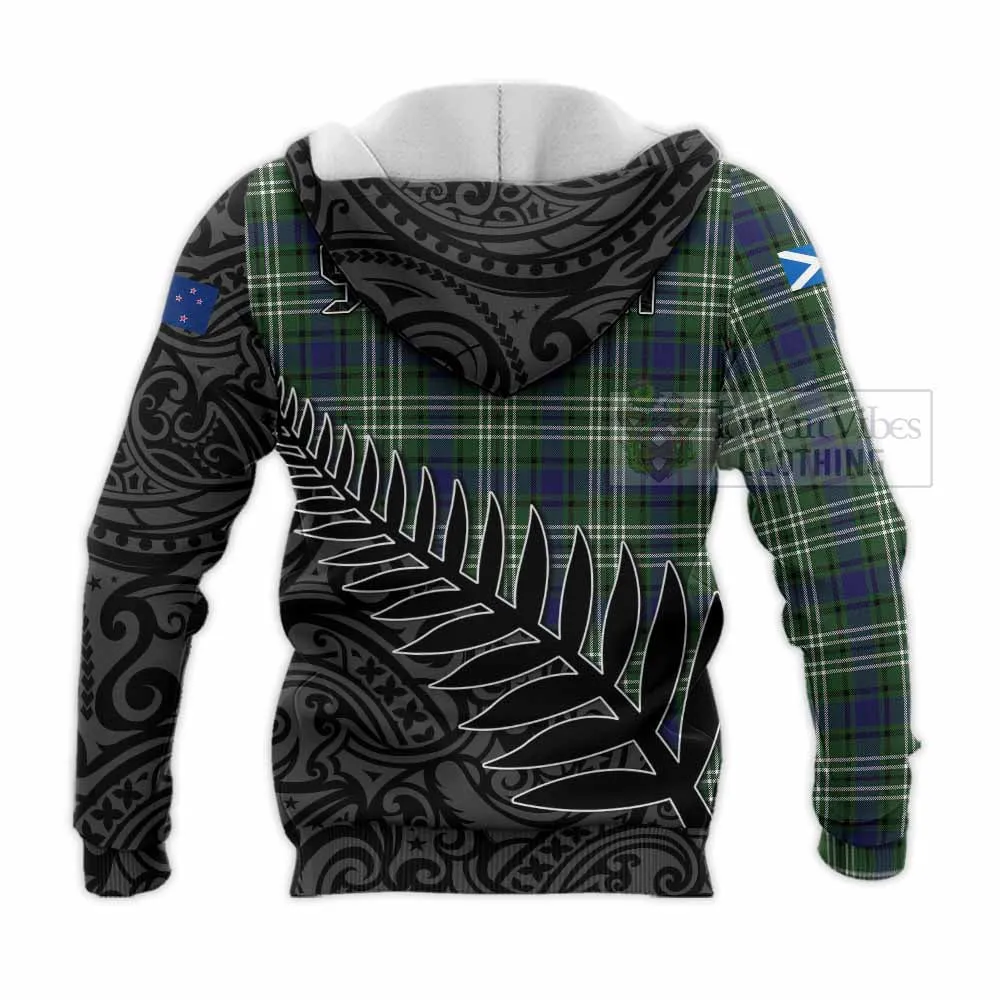 Blyth Crest Tartan Knitted Hoodie with New Zealand Silver Fern Half Style