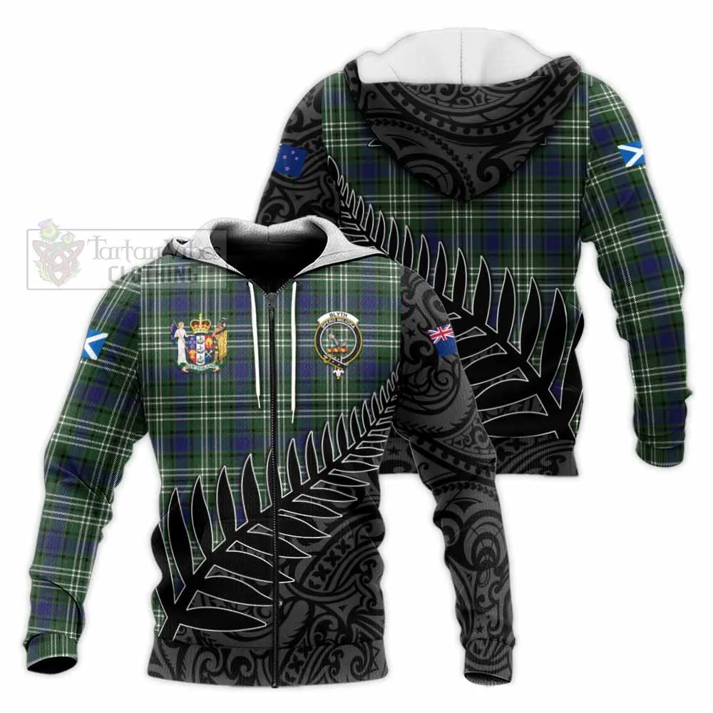 Blyth Crest Tartan Knitted Hoodie with New Zealand Silver Fern Half Style