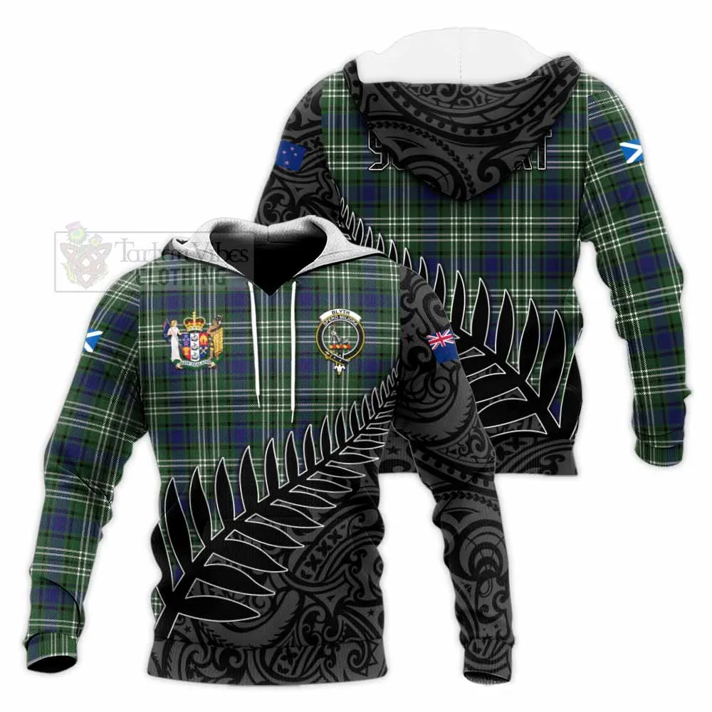 Blyth Crest Tartan Knitted Hoodie with New Zealand Silver Fern Half Style