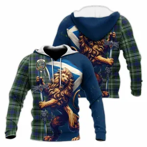 Blyth Tartan Family Crest Knitted Hoodie with Scottish Majestic Lion