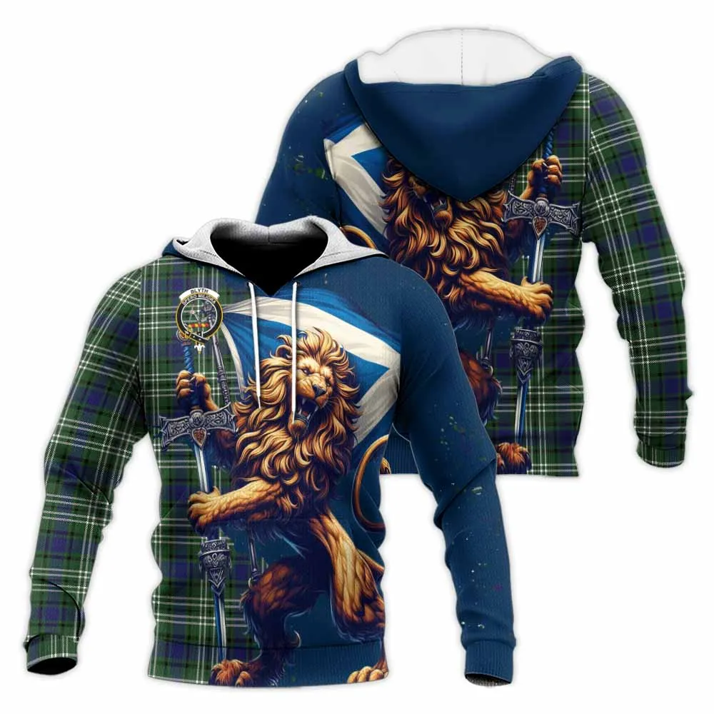 Blyth Tartan Family Crest Knitted Hoodie with Scottish Majestic Lion