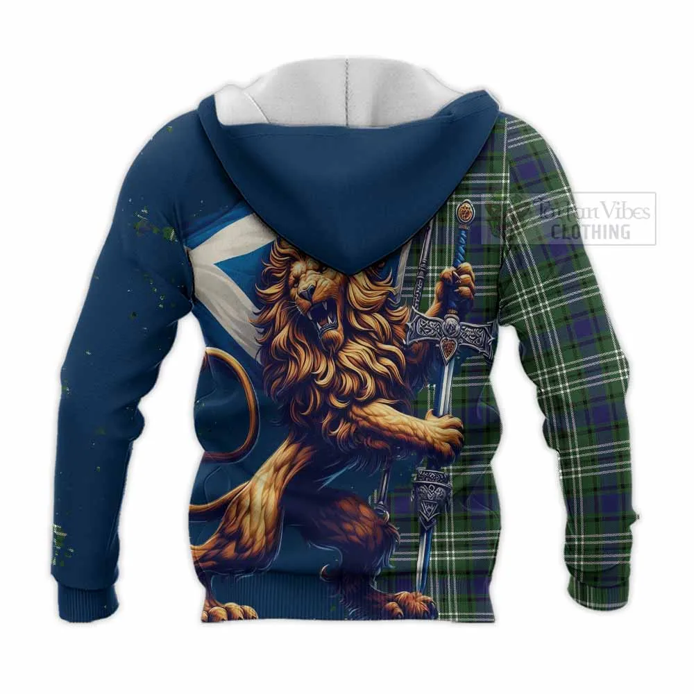 Blyth Tartan Family Crest Knitted Hoodie with Scottish Majestic Lion
