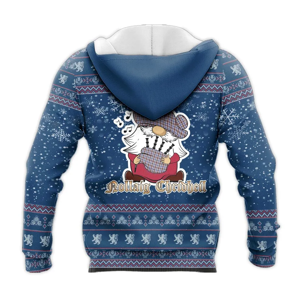Boswell Clan Christmas Knitted Hoodie with Funny Gnome Playing Bagpipes