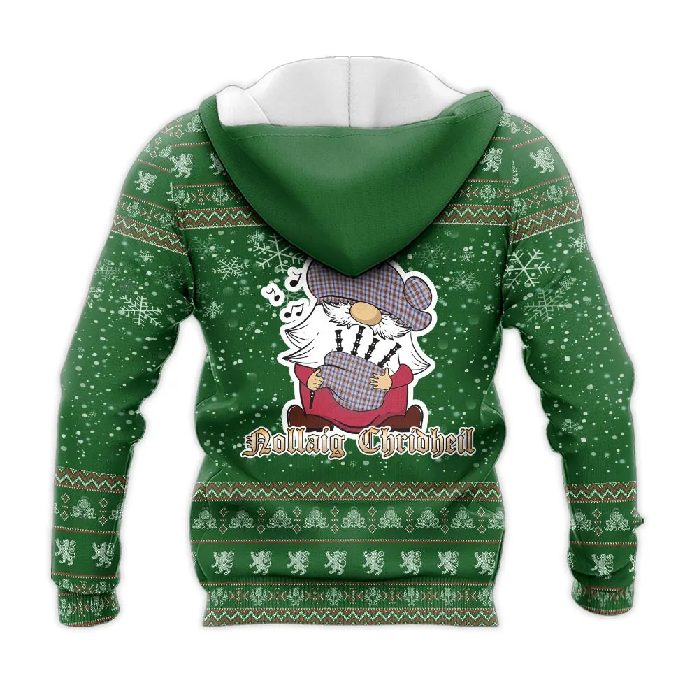Boswell Clan Christmas Knitted Hoodie with Funny Gnome Playing Bagpipes