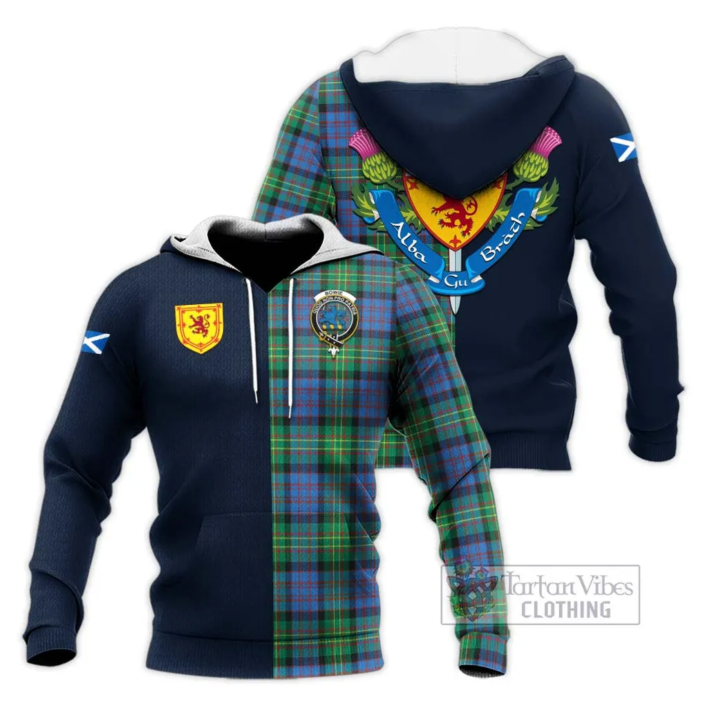 Bowie Ancient Tartan Knitted Hoodie Alba with Scottish Lion Royal Arm Half Style