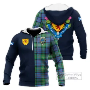 Bowie Ancient Tartan Knitted Hoodie Alba with Scottish Lion Royal Arm Half Style