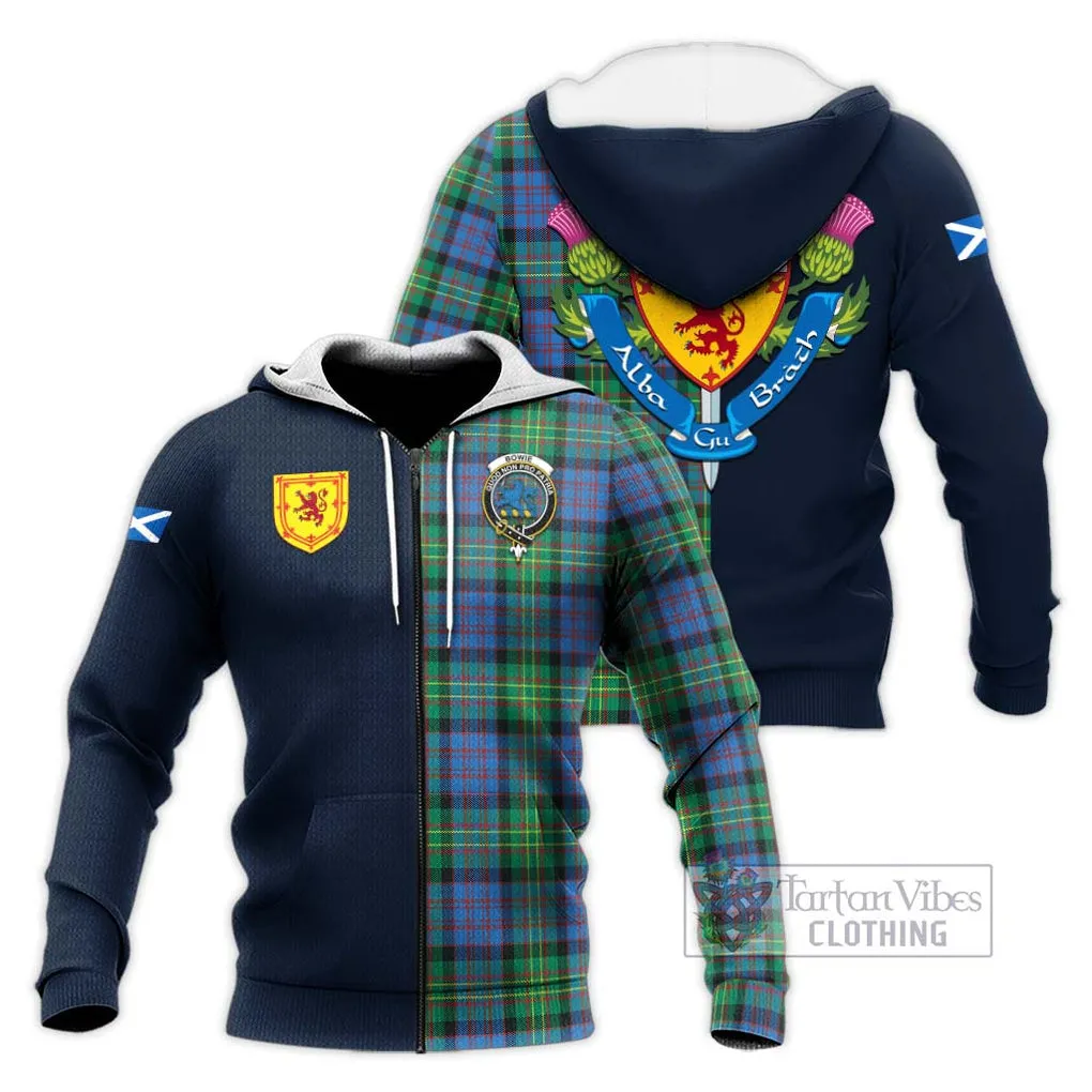 Bowie Ancient Tartan Knitted Hoodie Alba with Scottish Lion Royal Arm Half Style