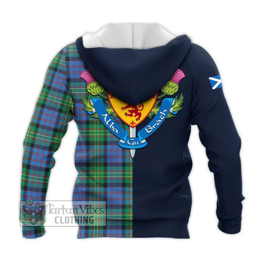 Bowie Ancient Tartan Knitted Hoodie Alba with Scottish Lion Royal Arm Half Style