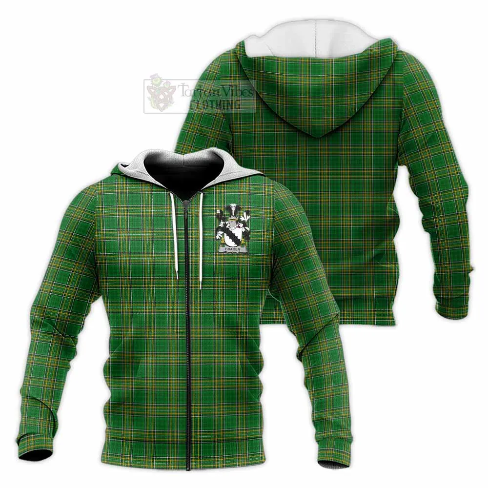 Braden Irish Clan Tartan Knitted Hoodie with Coat of Arms